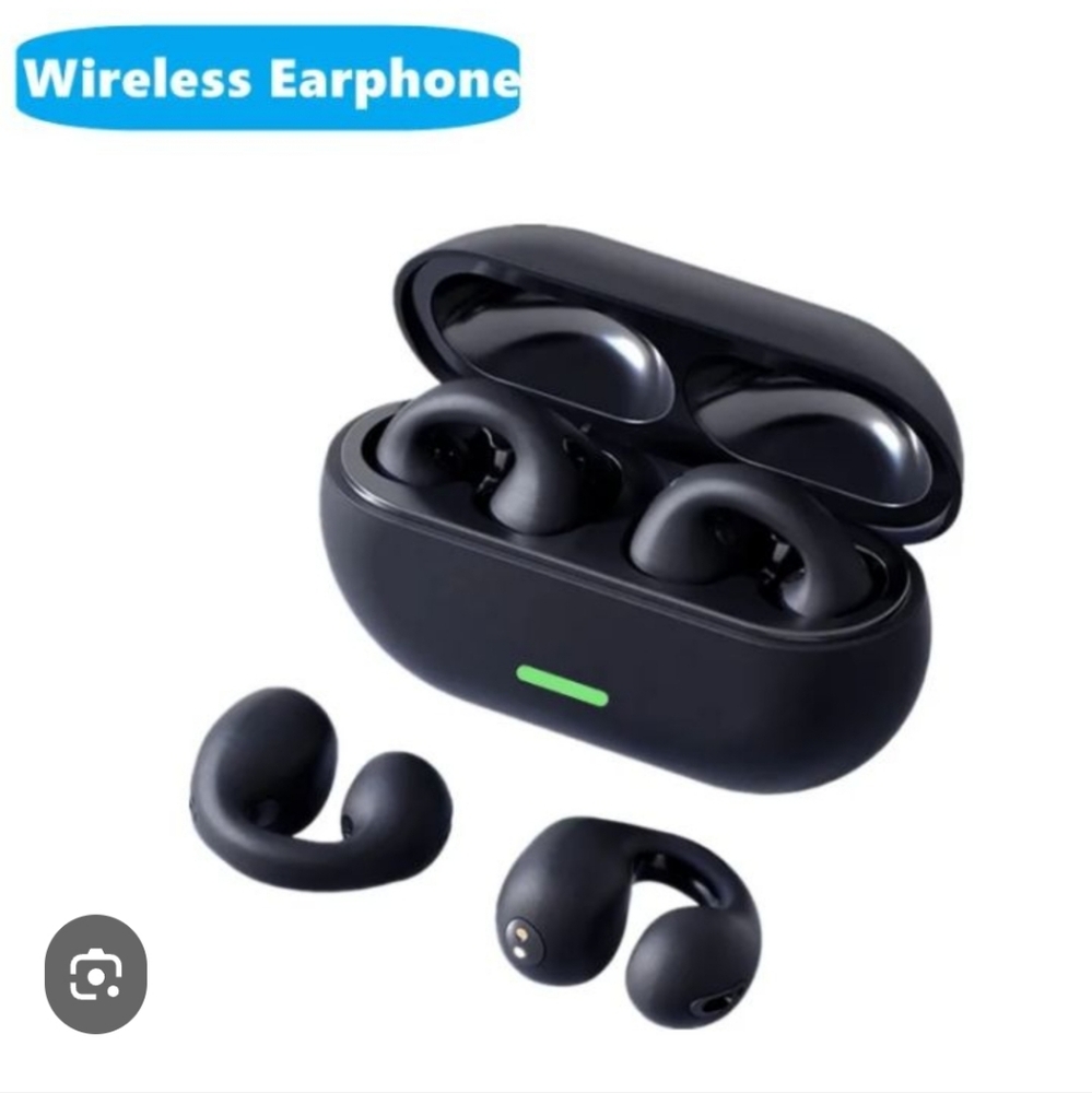 BLACK Open Ear BT Headphones, Bone Conduction Clip on Earbuds in Ear Headphones